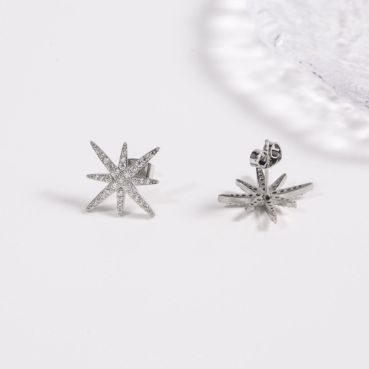 Women's Sier Needle Micro Inlaid Zircon Copper Snowflake For Temperament Wild Earrings