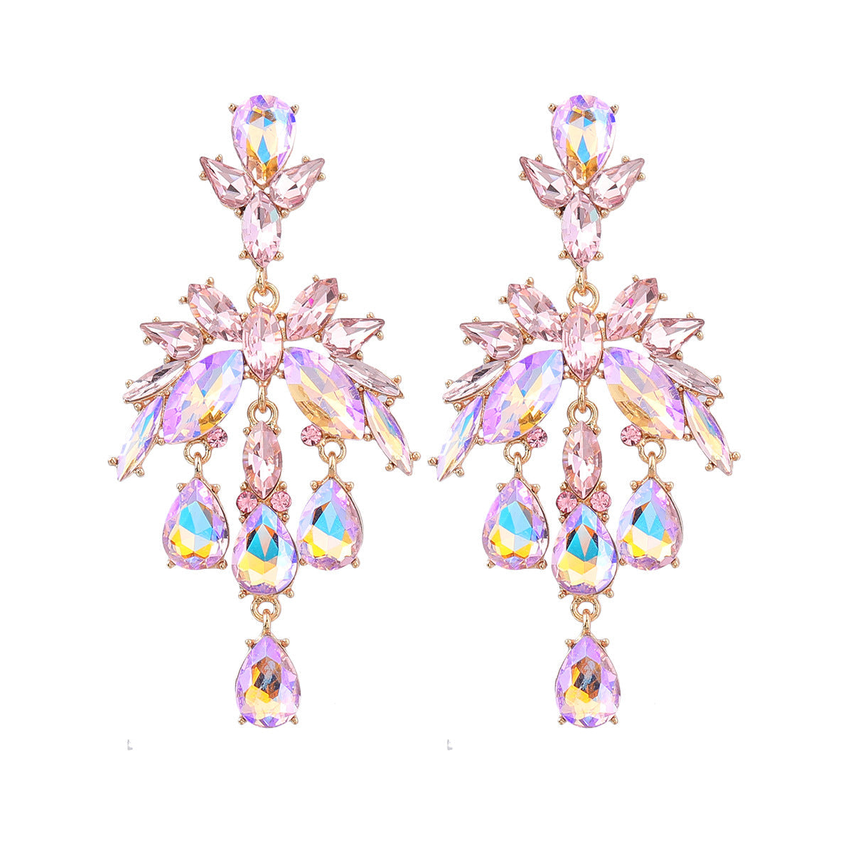 Women's Fashion Style Alloy Diamond Drop-shaped Glass Earrings