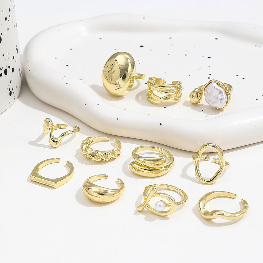Advanced Sensitive Surface Water Drop Female Baroque Imitation Pearl Twin Ring