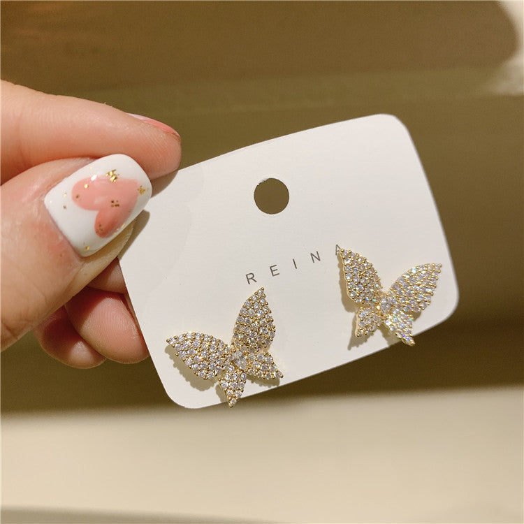 Light Luxury Rhinestone Butterfly Tassel Female Earrings