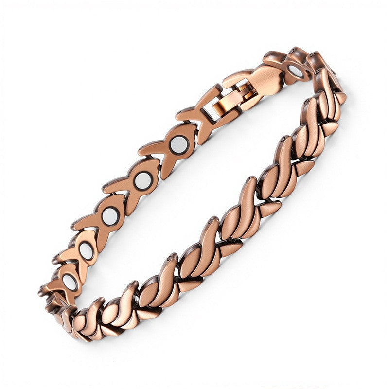 Fashion Four-leaf Clover Red Copper Watchband Buckle Rose Gold Bracelet