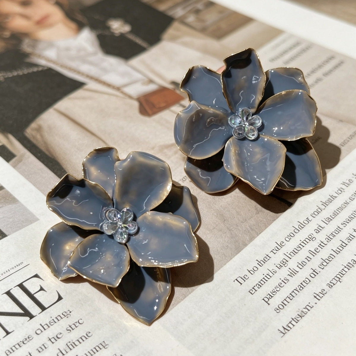 High-key Dignified Three-dimensional Petals Crystal Colorful Flower Earrings