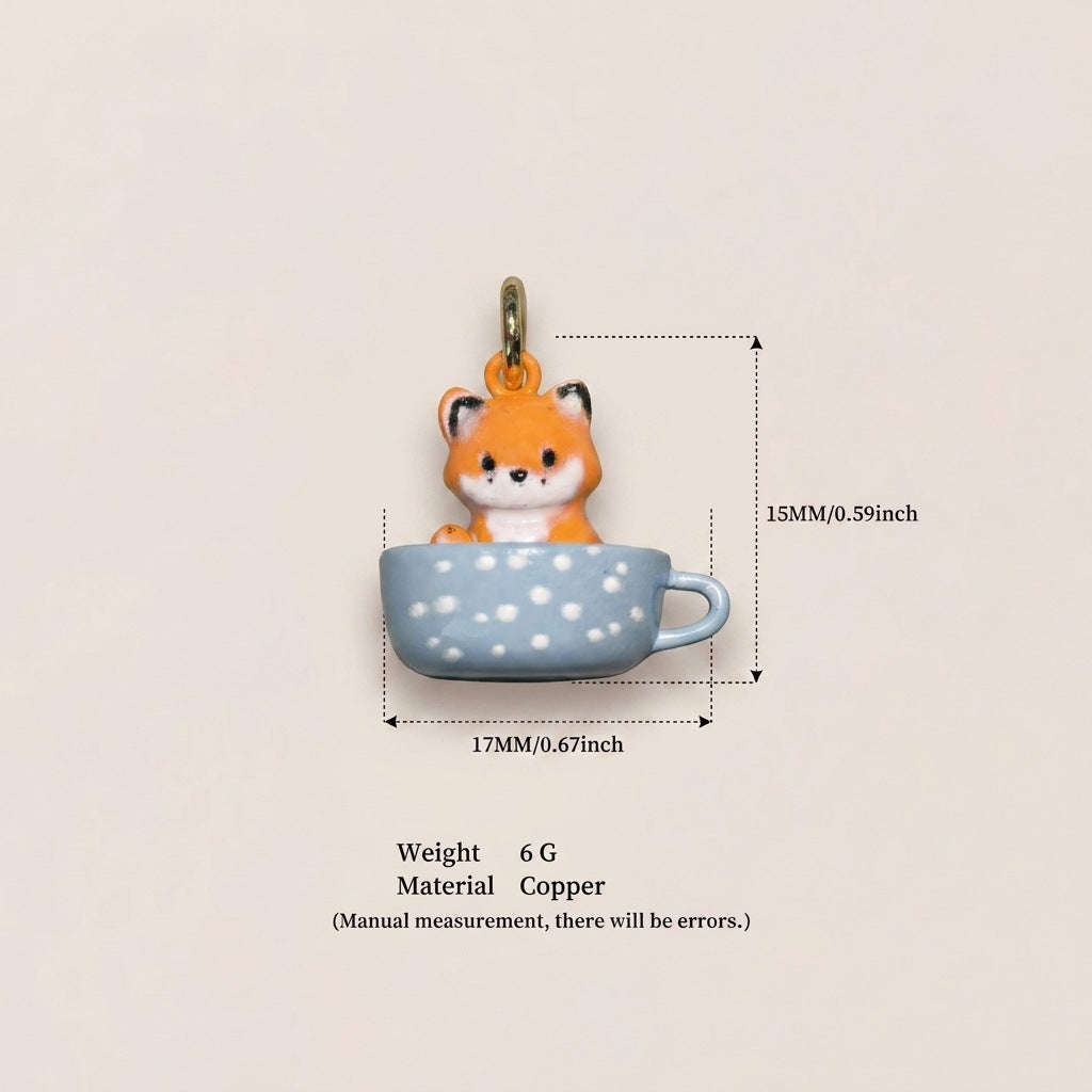 Tea Cup Animal Series Fox Penguin Rabbit Panda Pendant