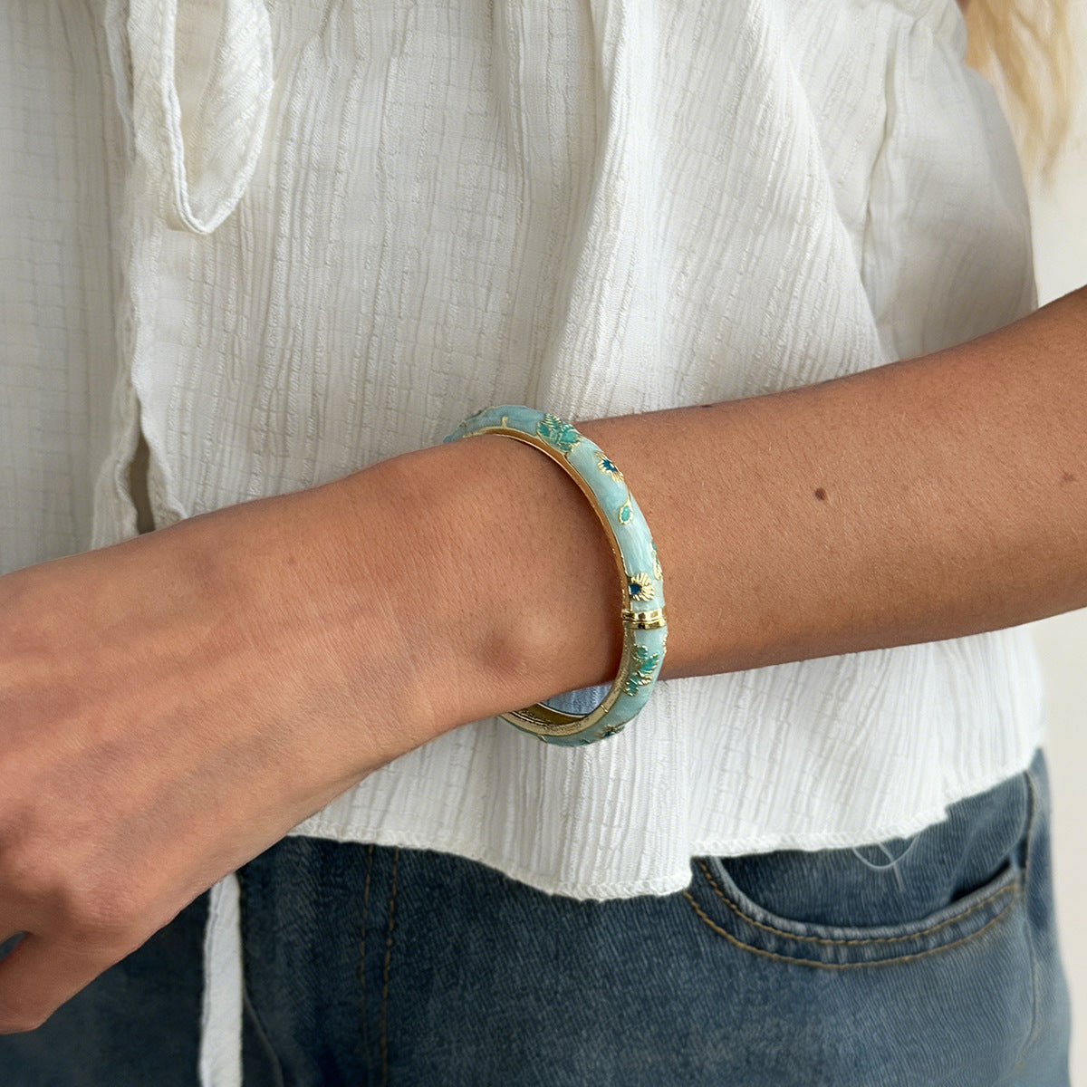 Pastoral Colorful Oil Flowers Openings Female Liquid Starfish Wave Bracelet