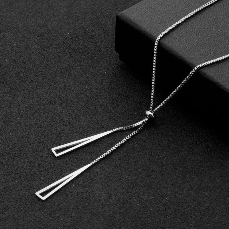 Quality Rose Gold Triangle Tassel Pull-out Titanium Steel Clavicle Chain Necklace