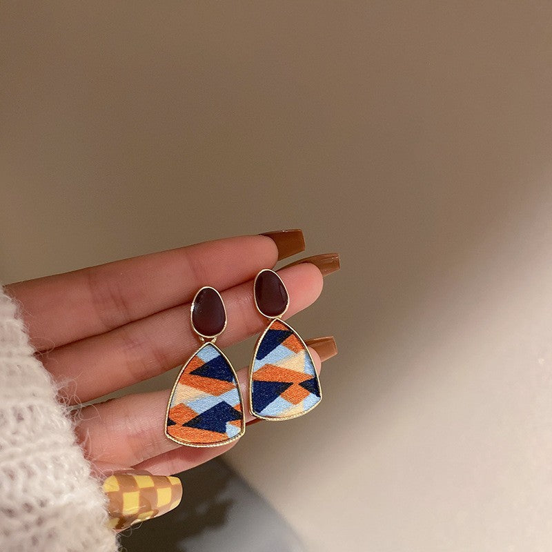 Women's Needle Coffee Color Series Leopard Print Geometric High-grade Temperament Stud Earrings