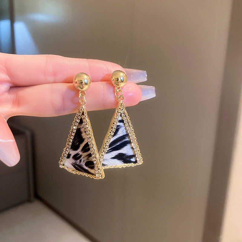 Women's Needle Coffee Color Series Leopard Print Geometric High-grade Temperament Stud Earrings