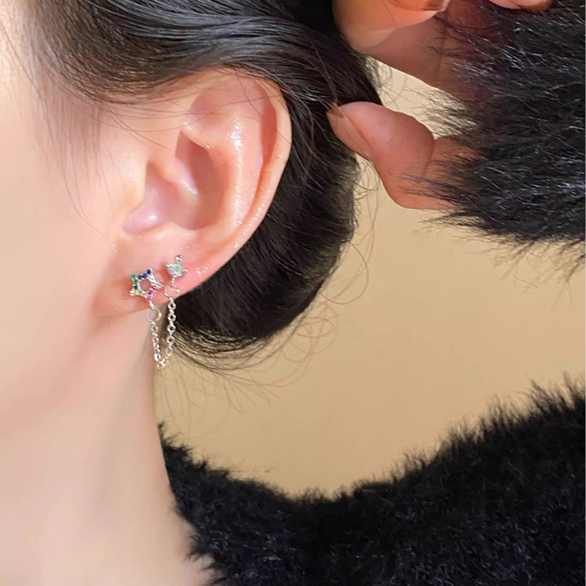 Women's Ear Chain Medical Titanium Steel Bone Flat Niche Stud Earrings
