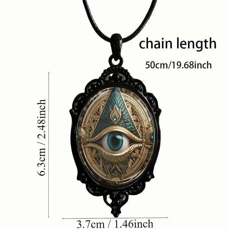 Piece Fashion Elegant Eye Pattern Black Frame Glass Romantic Necklace