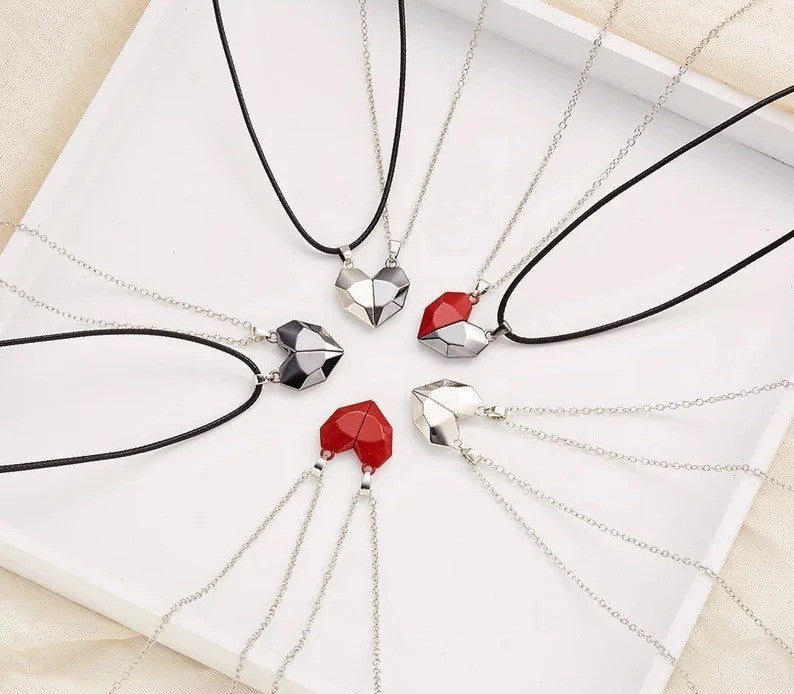 Pair Of Black White Heart-shaped Suction Magnetic Pendants