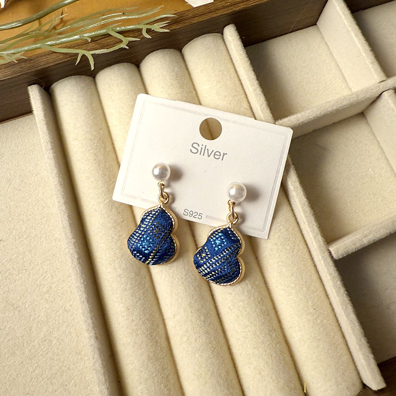 Women's Dynasty Brocade Gourd For Sier Needle Pearl Earrings