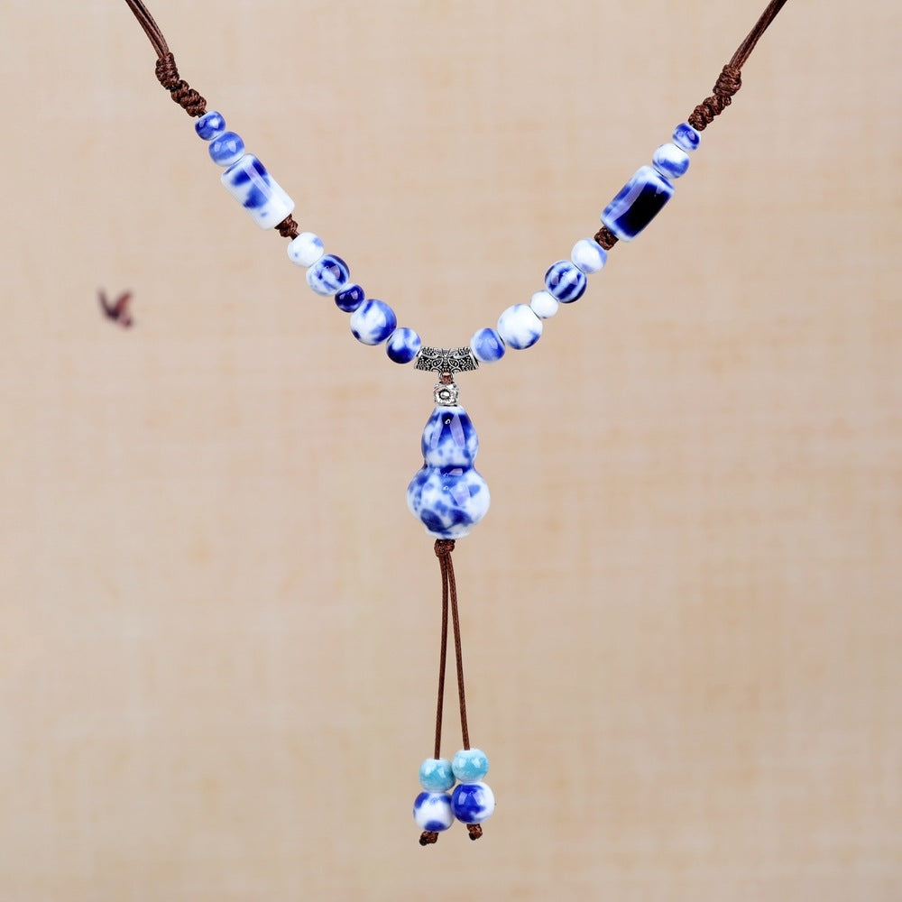 Women's Retro Ethnic Style Ceramic Butterfly Bell Fashionable Necklace