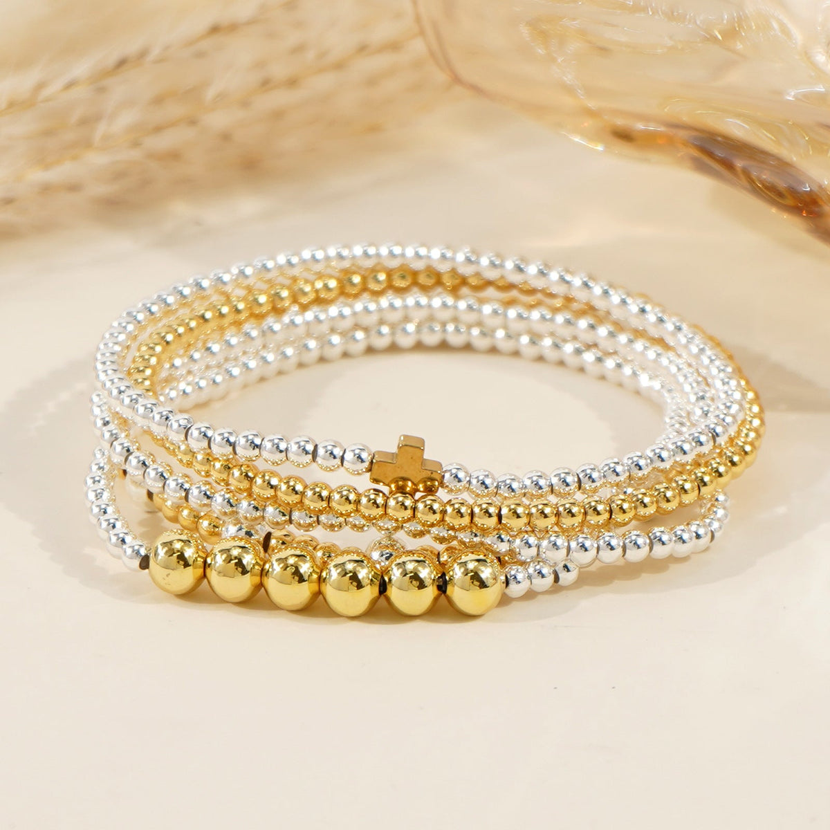 Contrast Color Beaded Size Round Beads Interval Design Twin Daily Bracelet