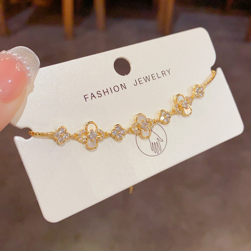 Affordable Luxury Fashion Zircon Four-leaf Flower Pull-out Bracelets