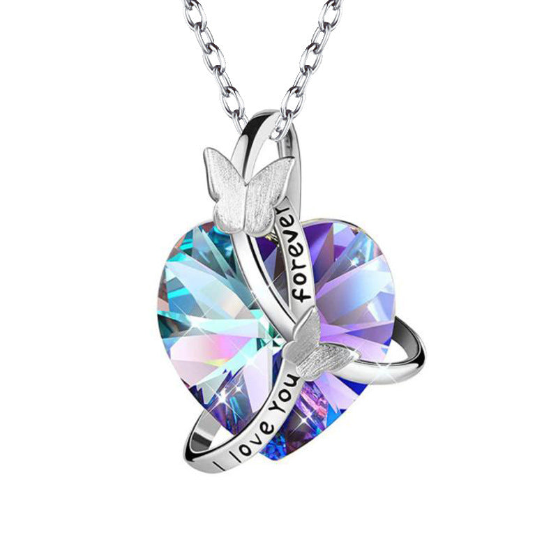 Temperament Lettering Butterfly Heart-shaped Crystal Valentine's Necklaces