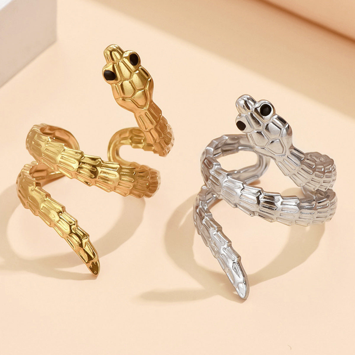 Dark Punk Animal Snake-shaped Stainless Steel Opening Ring