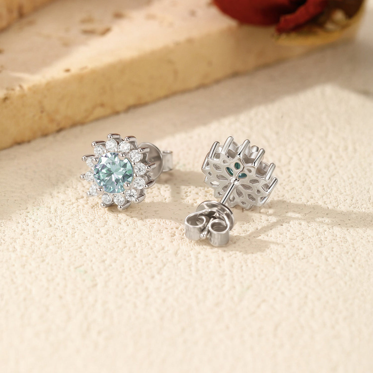Snowflake-Style Green D-Color VVS1 Moissanite Stud Earrings in Sterling Silver