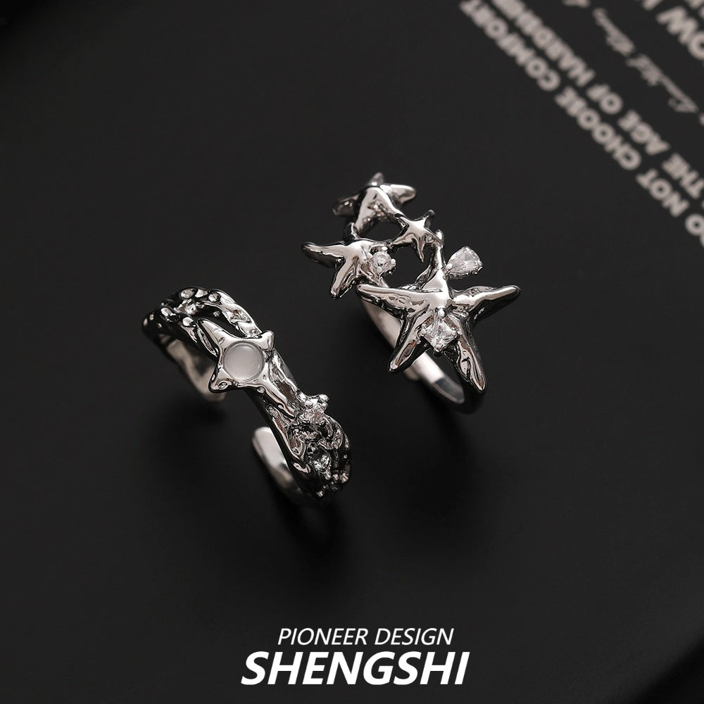 Women's Five-pointed Star Inlaid Super Flash Zircon Sweet Cool Elegant Exquisite Rings