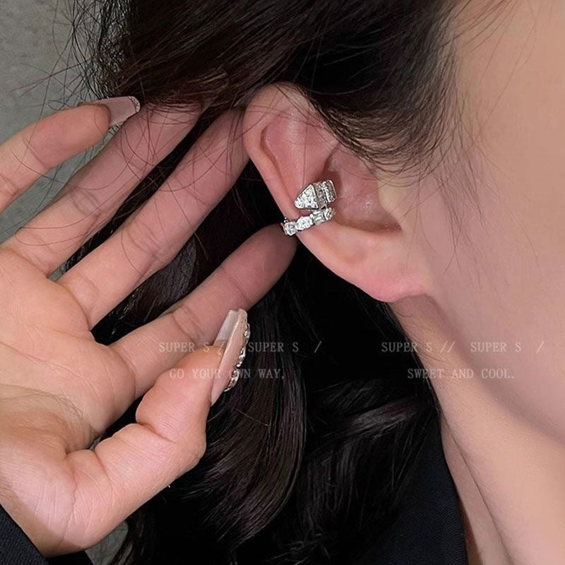 Sparkling Full Rhinestone Snake-shaped Bone High-grade Earrings