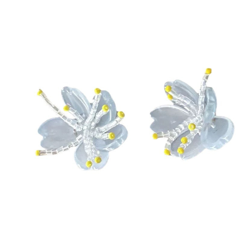Women's Summer Fresh Blue Flower For Exquisite Sweet Acrylic Beaded Refined Stud Earrings