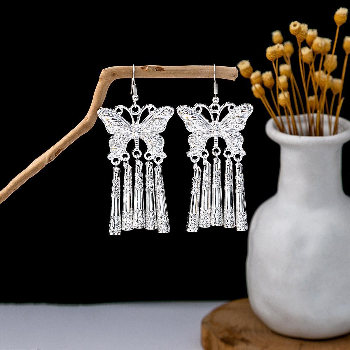 Colorful Long Feather Tassel Scenic Spot Earrings