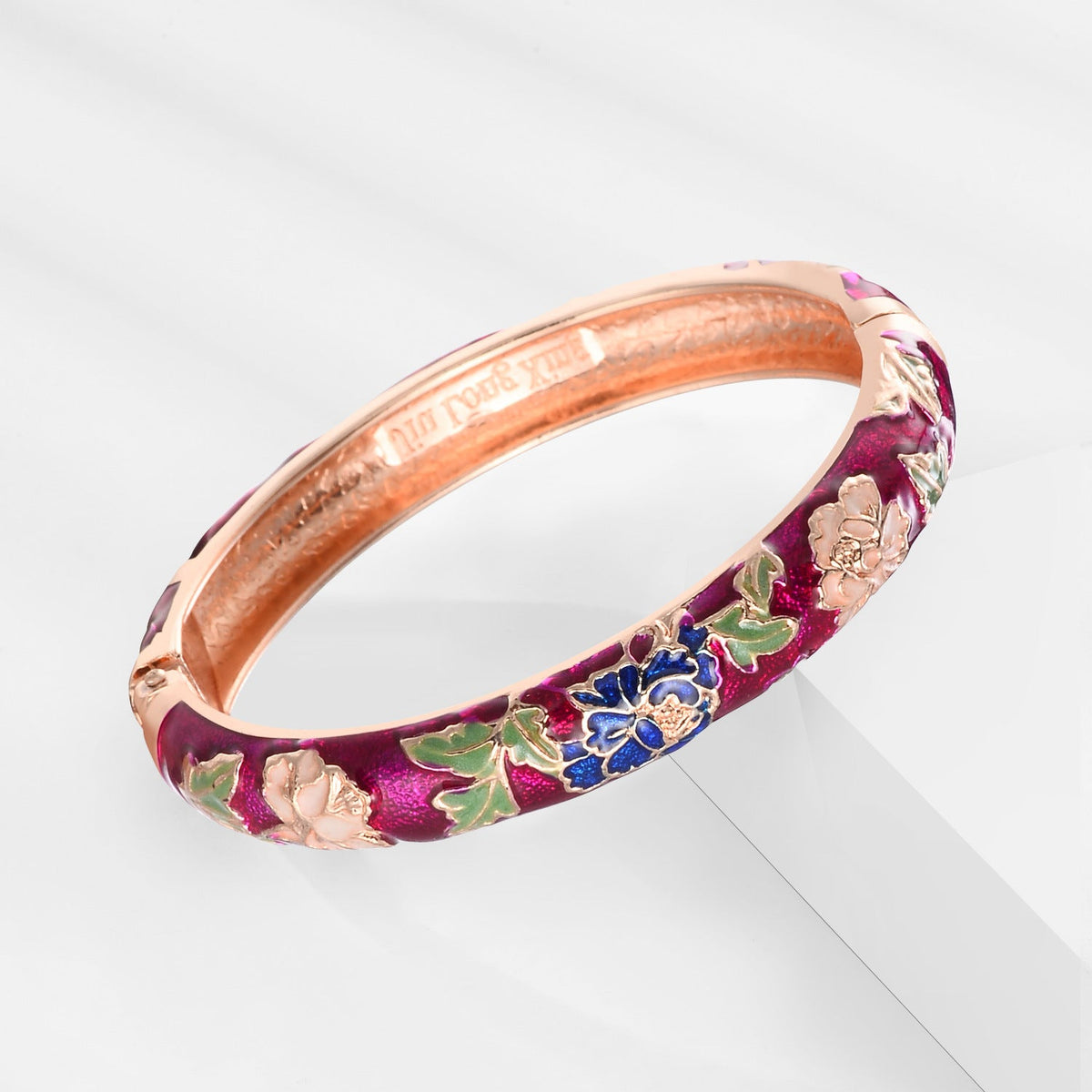 Cloisonne Vintage Court Style Purple Peony Flower Enamel Bracelet