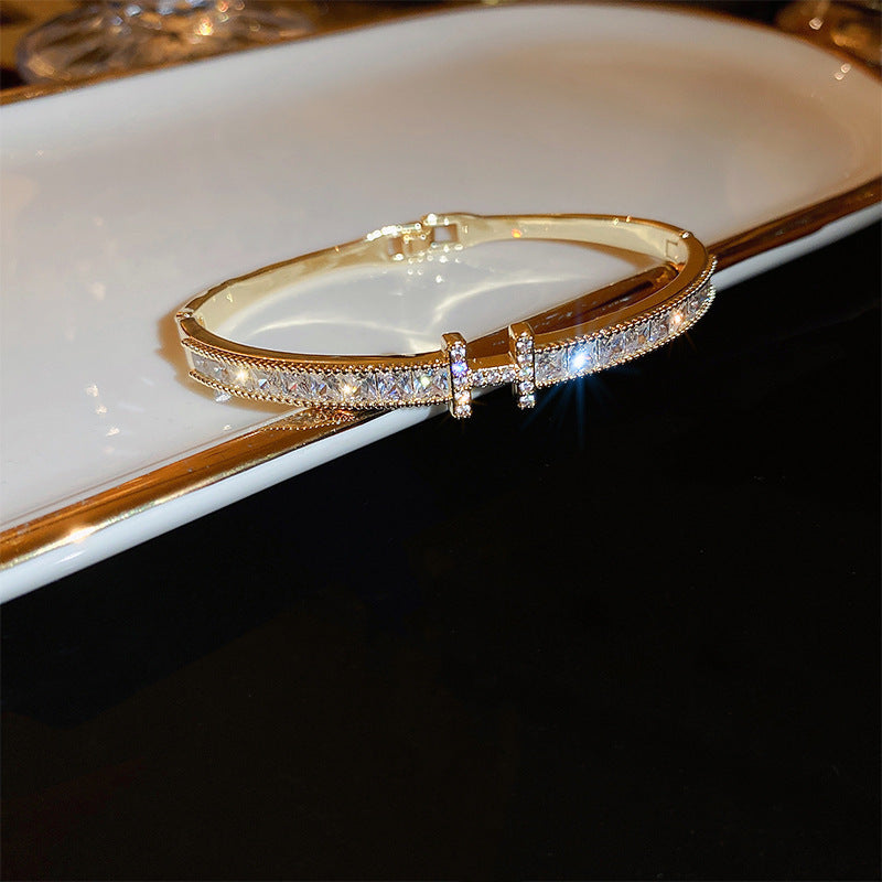 Metallic Striped Geometric Cross Flowers Openings Niche Exaggerated High Bracelet