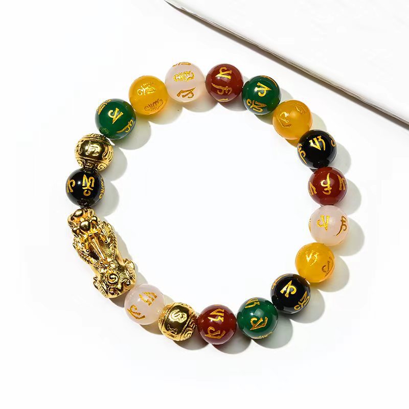 Men's Obsidian Alluvial Gold Lucky Ethnic Style Six Bracelet