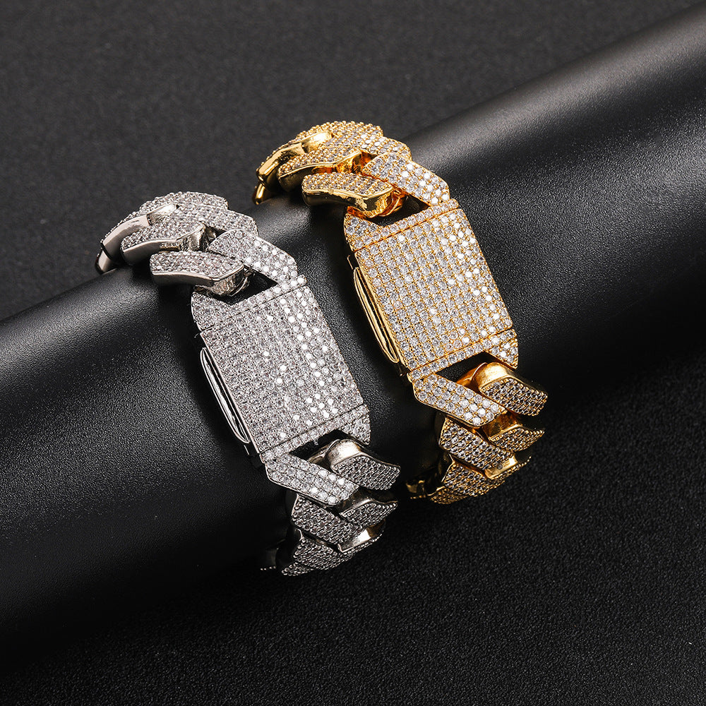 Triple-Row Cuban Link Chain Bracelet with Diamond-Cut Rhinestones in Gold, White Gold, or Two-Tone