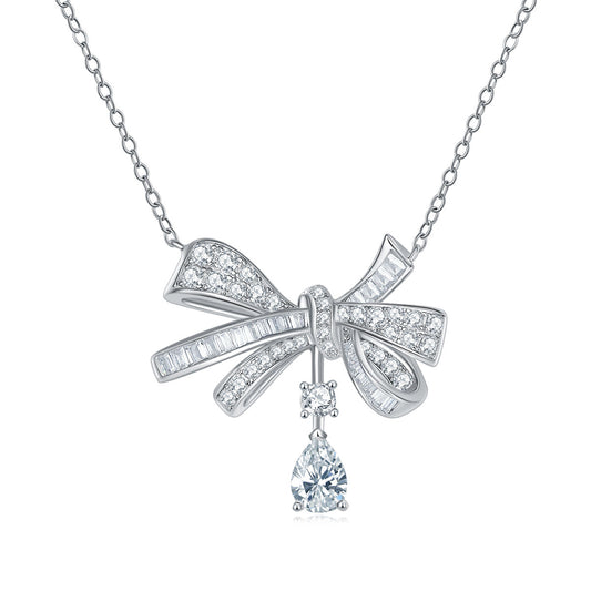 Butterfly Bow Drop Necklace with D-Color VVS1 Moissanite — Sterling Silver 18K Gold Plated