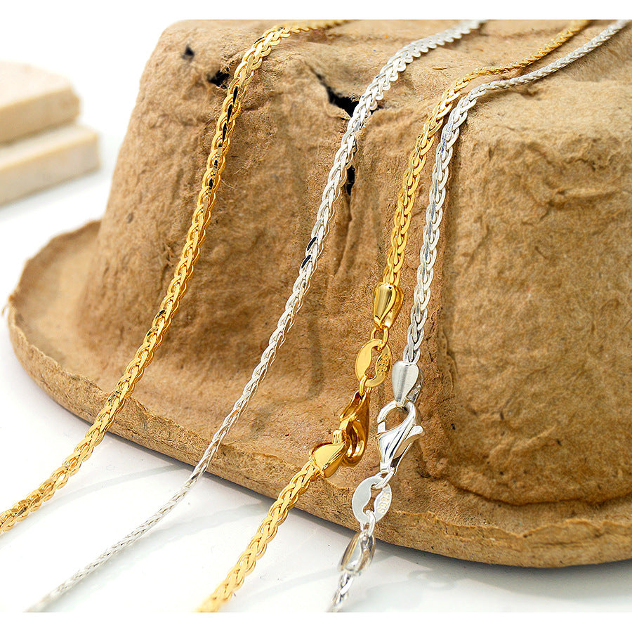 Sterling Sier Handmade Wheat Chain Female Twin Necklaces