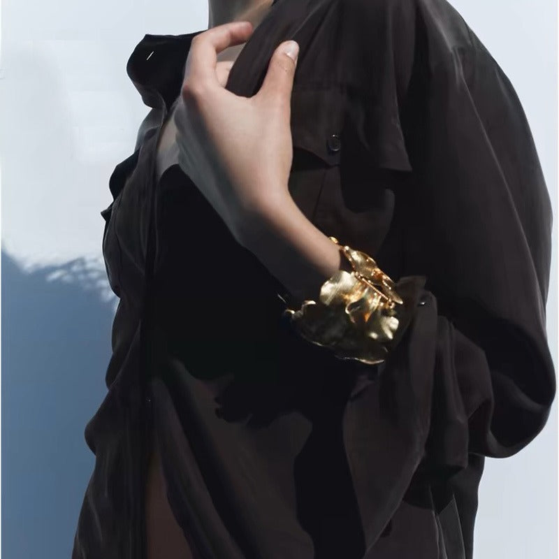 Exaggerated Metal Leaf Petal Stitching Wide Fashionable Bracelet