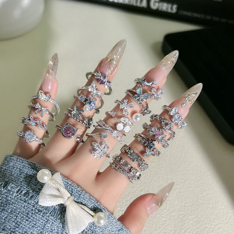 Shiny Diamond Female Cold Wind Simple Korean Style Niche Rings
