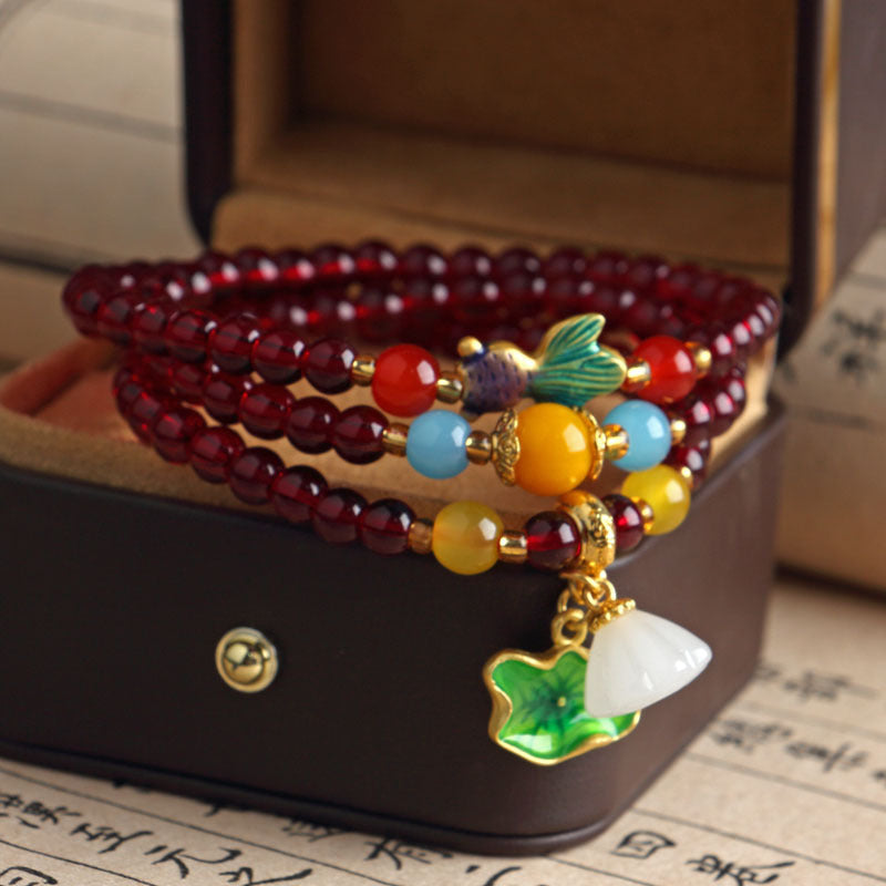 Garnet Lotus Seedpod Female Niche Design Bracelet