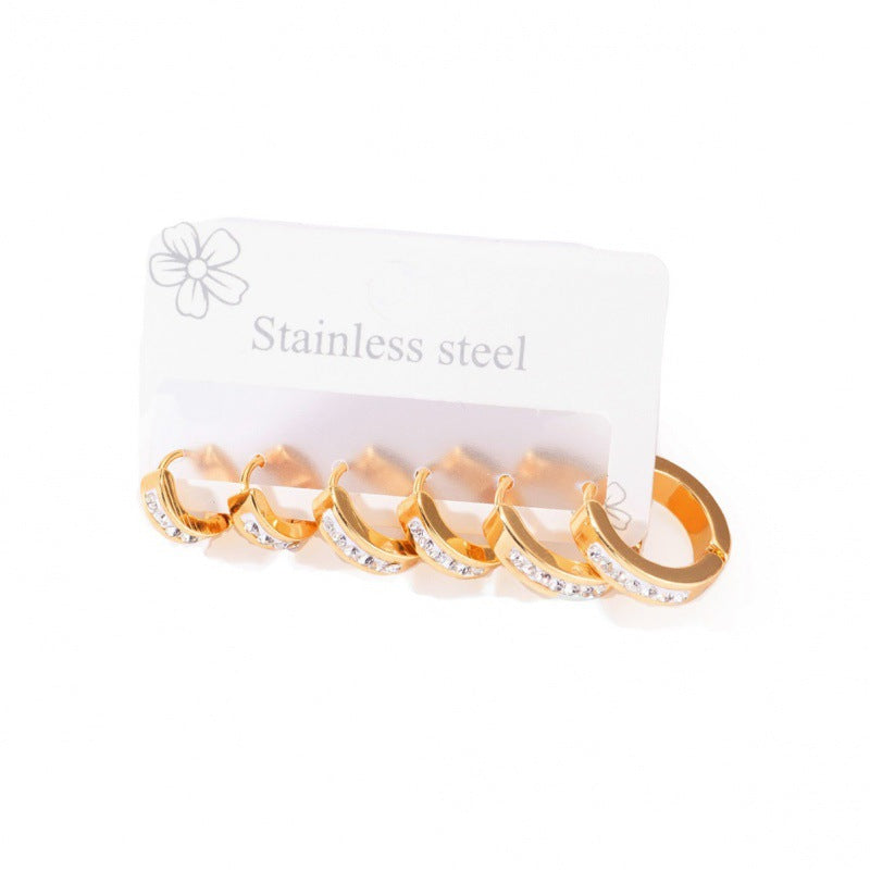 Rhinestone Niche Temperament Stainless Steel Gold Earrings