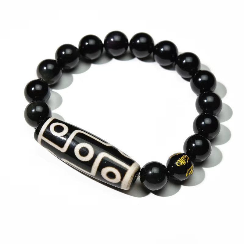 Men's Obsidian Alluvial Gold Lucky Ethnic Style Six Bracelet