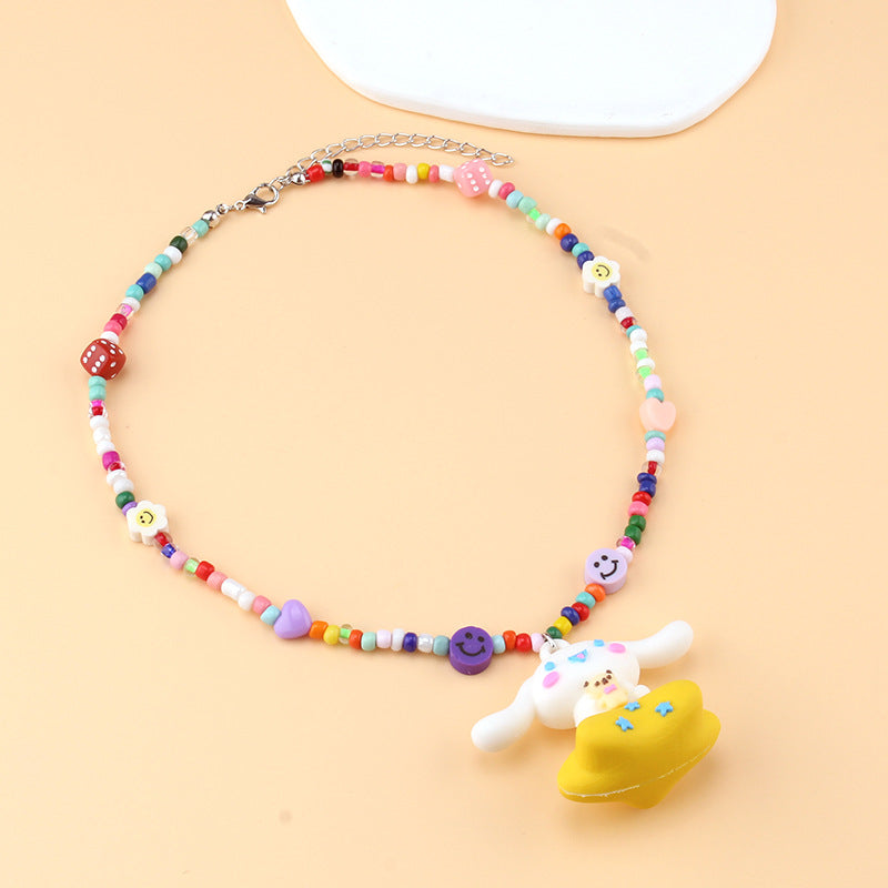 Rainbow Cartoon Polymer Clay Monster Niche Hip Necklace