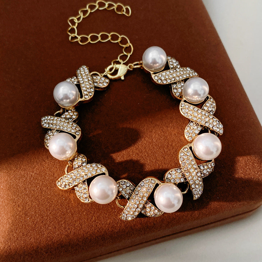 Diamond Round Pearl Light Luxury Minority Clavicle Chain Jewelry Set