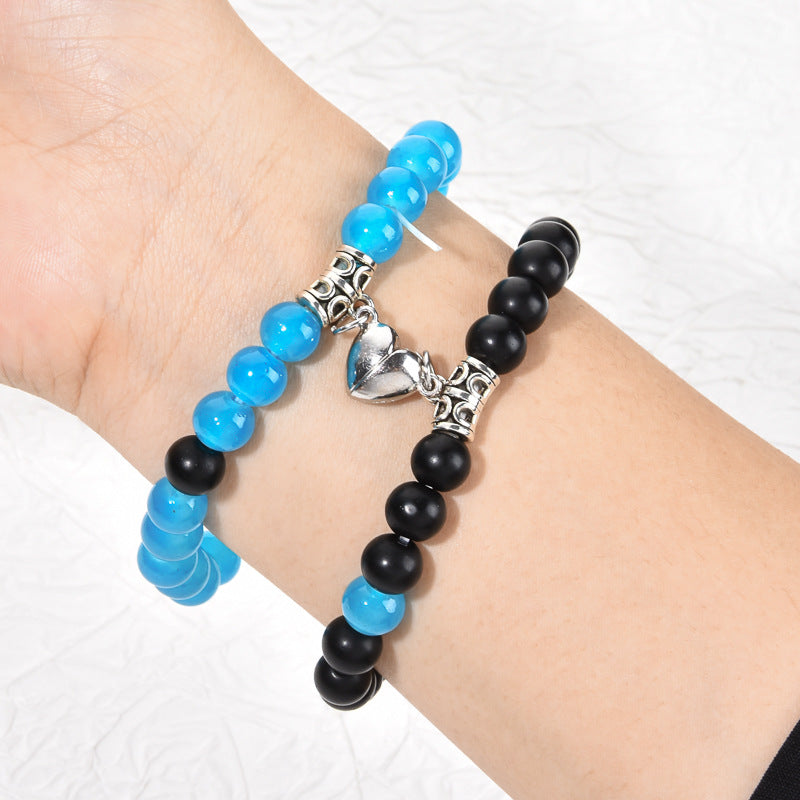 Pink Jade White Turquoise Couple Love Magnet Suction Bracelet