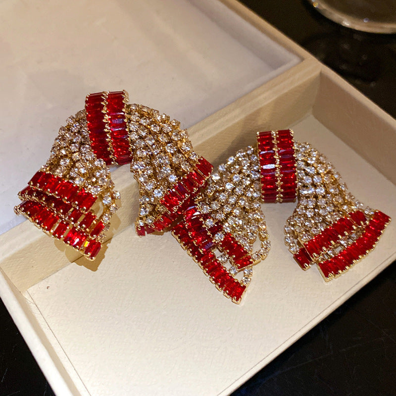 Sier Needle Zircon With Diamond Cross Personality Fashion Refined Grace Earrings