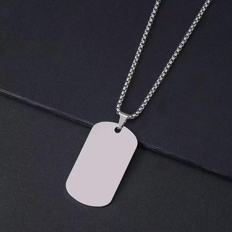 Steel Square Soldier Dog Tag Simple Glossy Necklace