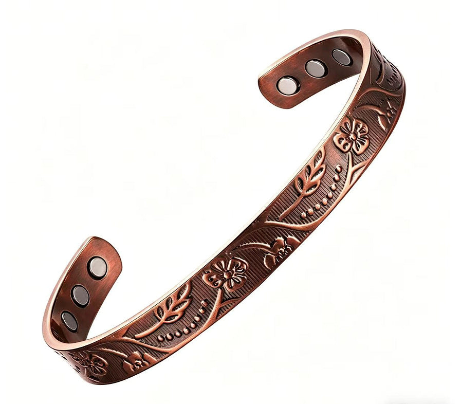 Combination Magnetic Plated Red Copper Vintage Flower Bracelet