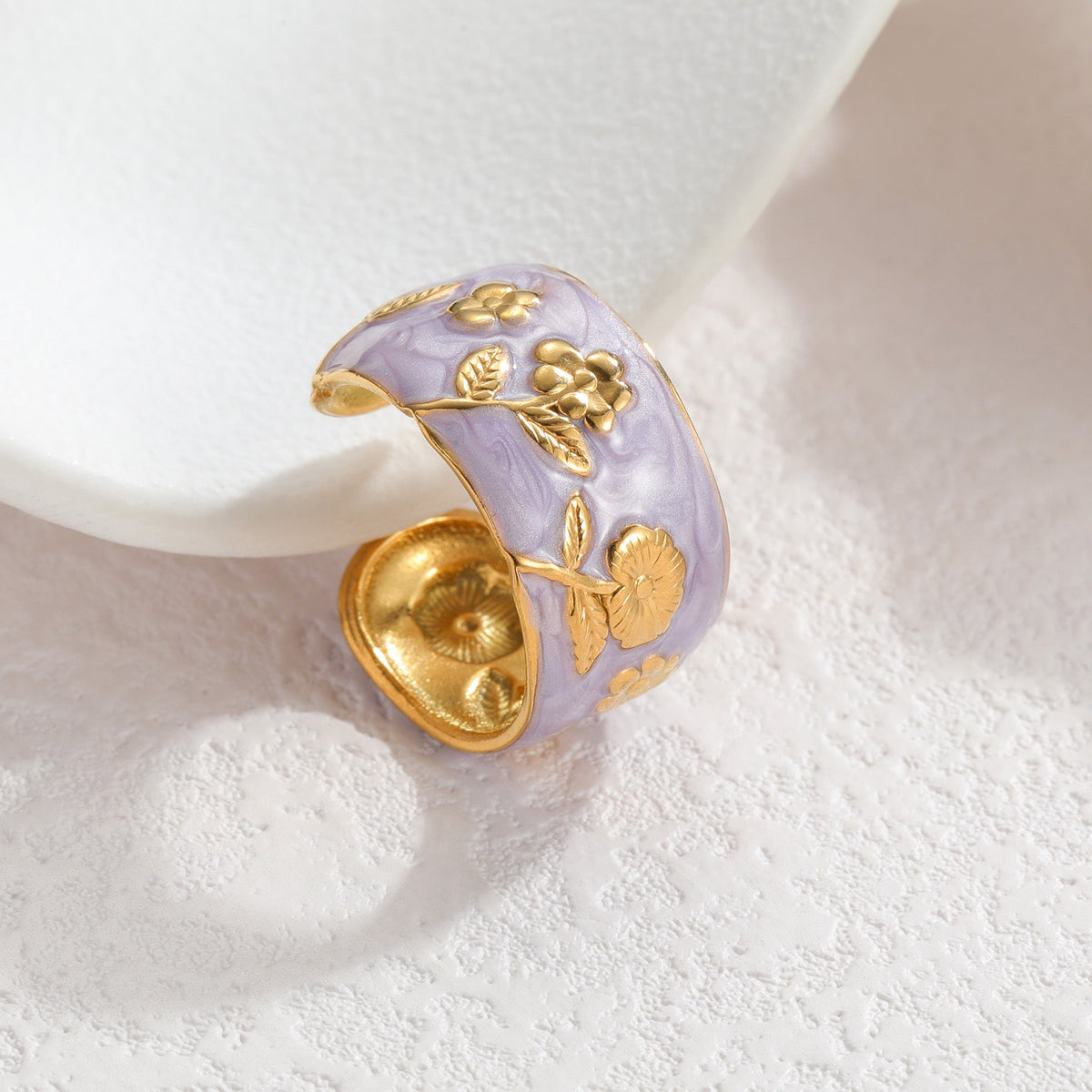 Fashion Stainless Steel Gold Drop Oil Rose Female Style Ring