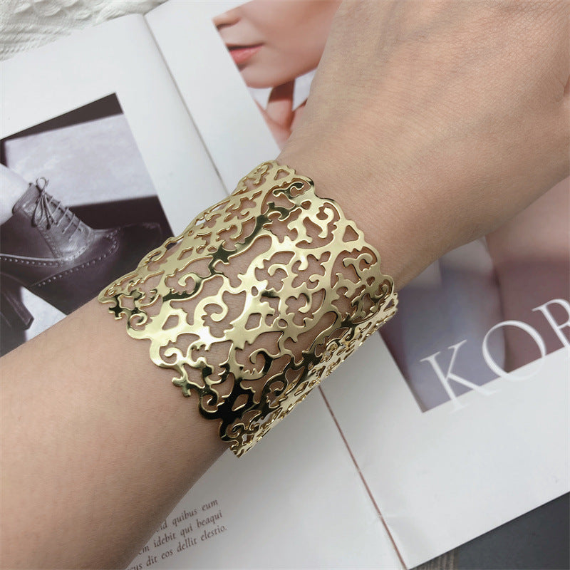 Wide Metal Plating Bangle Hip Hop Street Snap Bracelets