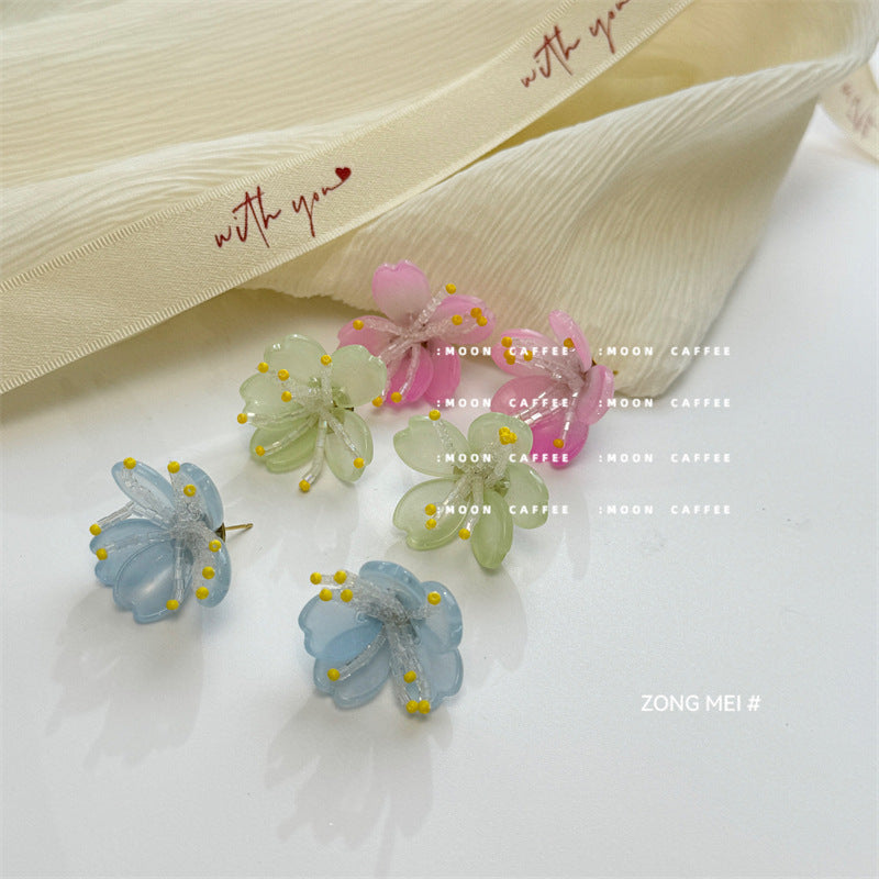 Women's Summer Fresh Blue Flower For Exquisite Sweet Acrylic Beaded Refined Stud Earrings