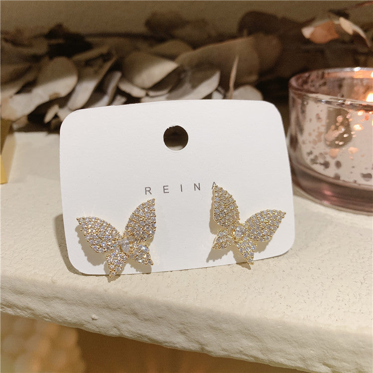 Light Luxury Rhinestone Butterfly Tassel Female Earrings