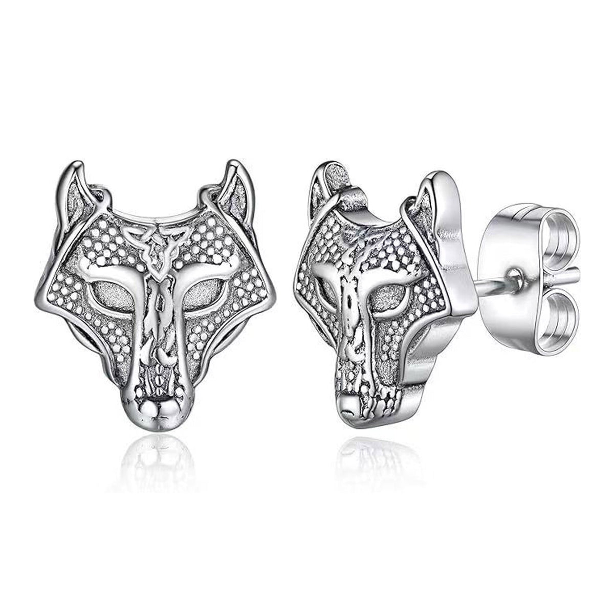 Men's Domineering Wolf Head Stainless Steel Retro Earrings