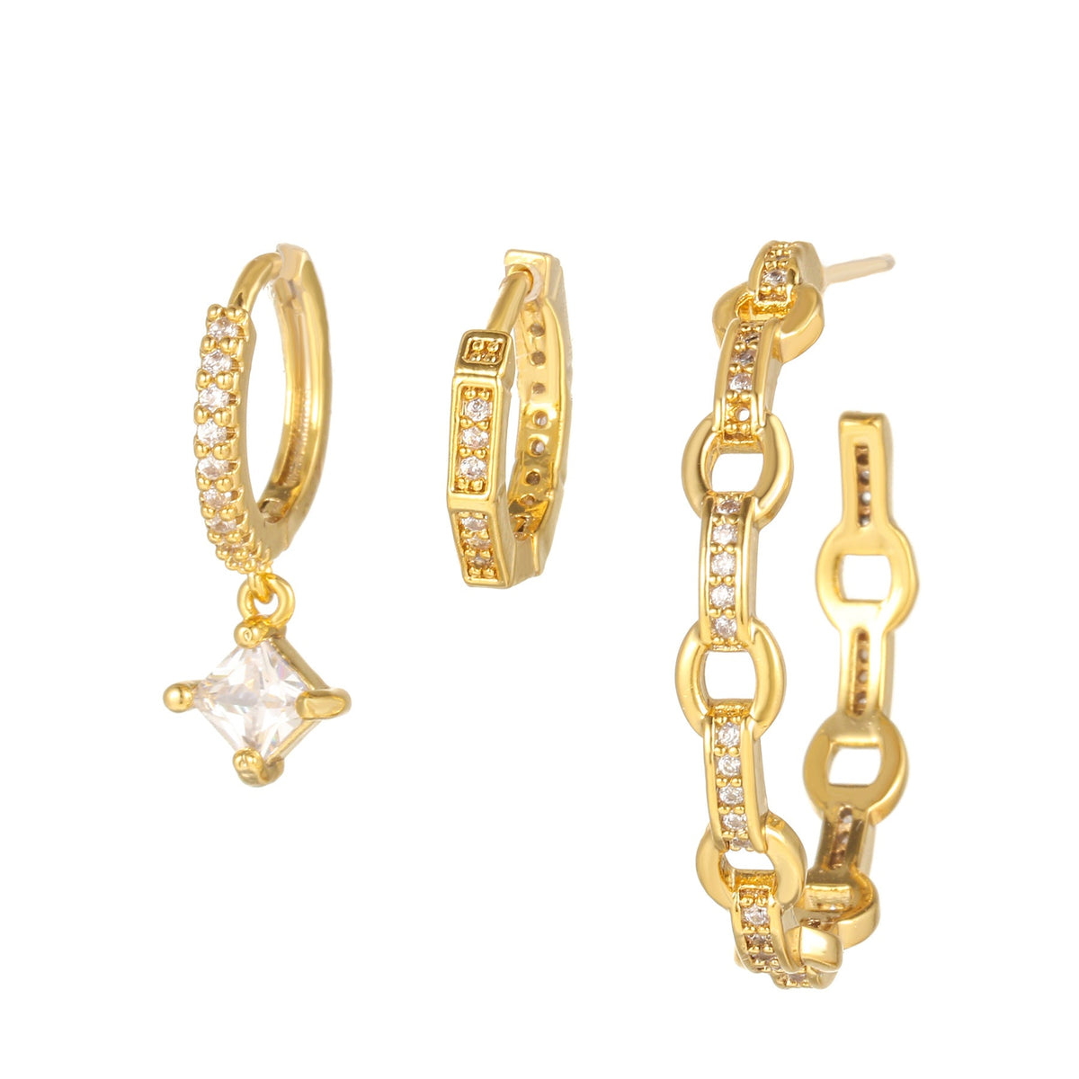 Fashionable Personalized Artistic Chain Geometric Three-piece Earrings