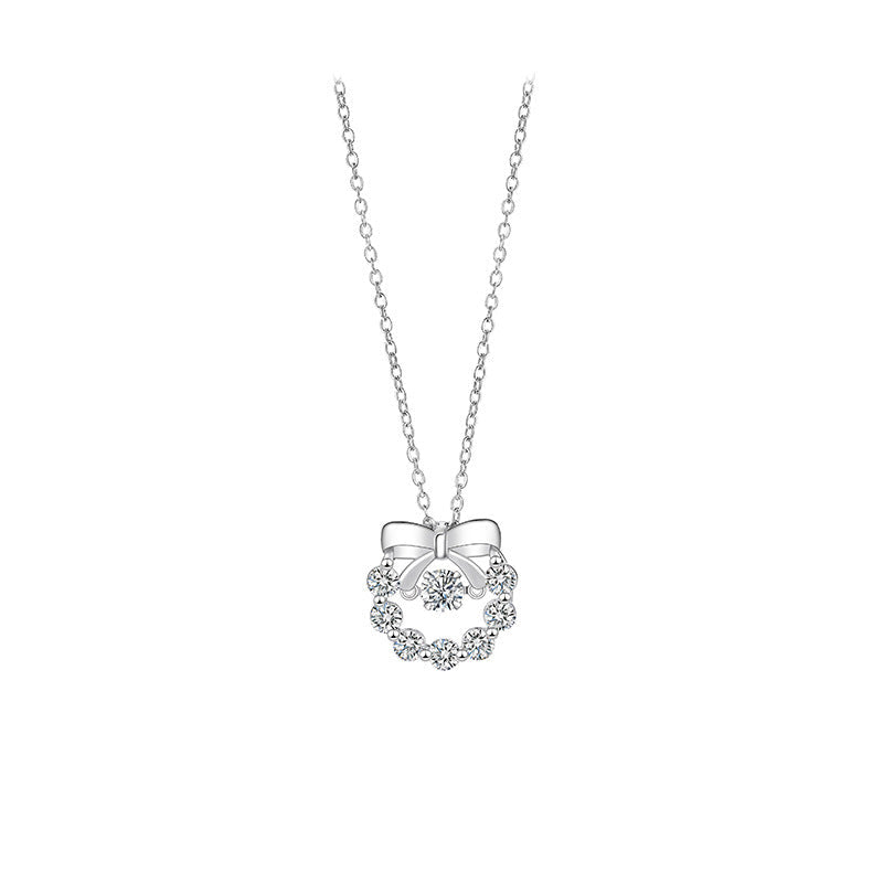 Bowknot Smart Rhinestone Titanium Steel Light Luxury Exquisite Pulsatile Heart Necklaces