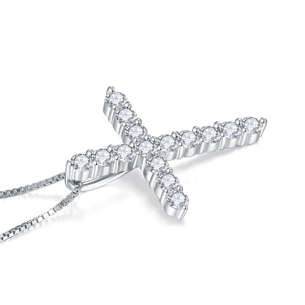 Hip Hop Cross Necklace in Sterling Silver with Sparkling D-Color VVS1 Moissanite Accent